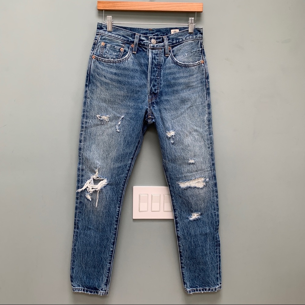 Levi’s 501 High Rise White Oak Cone Slim Blue Jeans size 26W 28L